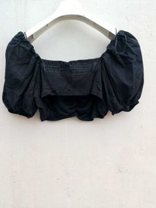 Black Branded Crop Top.
