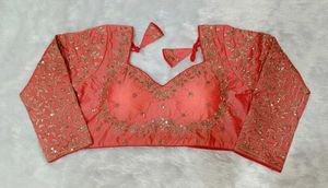 Coral Embroidered Full Sleeves Blouse