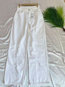 Branded White Wide Leg Denim