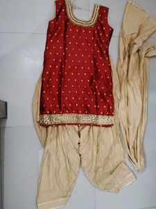 Patiyala Slwar Kurta With Duptta .. Maroon &amp;cream
