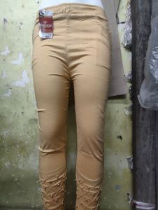 Yellow Embellished Capri Leggings