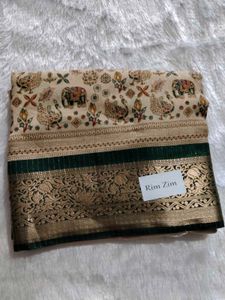 Elegant Beige & Green Sari