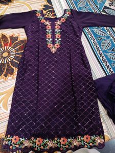 Purple Embroidered Plazzo Kurti With Dupatta