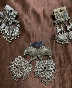 Silver Tone oxidised Earrings Set