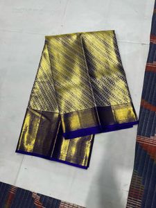 Blue &amp; Gold Pure Kanchipuram Silk Saree