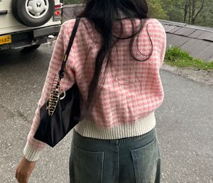 Pink Houndstooth Cardigan