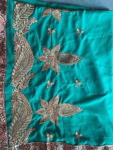 Dark Green Chiffon Saree