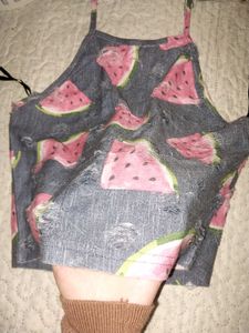 Cute Watermelon Print Halter Top