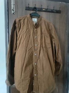 Mandarin Collar Brown Shirt