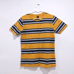 Yellow Unisex Striped T-shirt