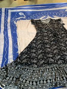 V Neck Puff Slv Black&amp;white Prntd Crepe Dress
