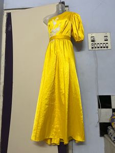 Silk Pinterest Yellow One-Shoulder Gown