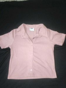 Ribbed Button-Up Top