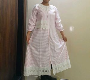 Pink white  Striped Aline kurta