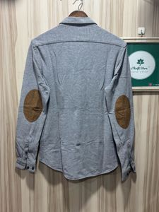 Zara Man Grey Slim Fit Elbow Patch Shirt
