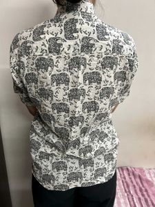 Elephant Print Button-Down Shirt