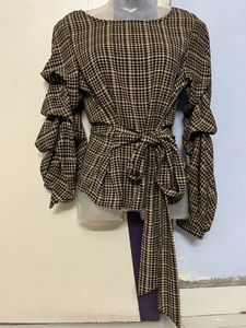 Pintrest Checkered Tie-Waist Top