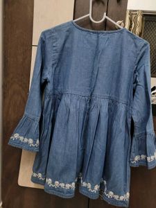 Denim Blue Embroidered Tunic Top