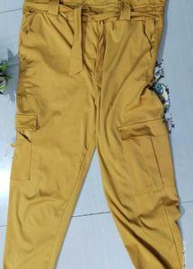 Mustard Tie-Waist Cargo Pants