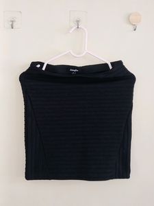 Black Party Short Skirt With Self Strips