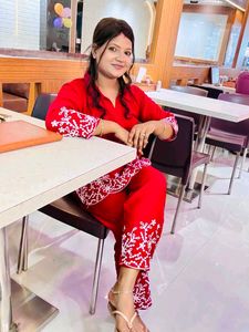 Red Embroidered Kurta Set