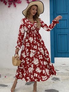 Floral Print Vacation Long Sleeve Dress