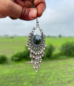 Boho Silver Dangle oxidised Earrings