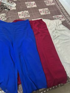 Combo 3 Plazzo - White , Rose And Blue