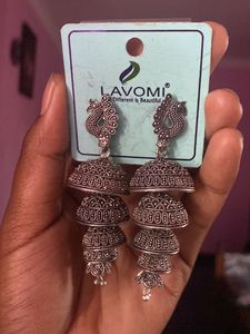 Oxdised Peacock Jhumka Earrings