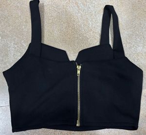 Black Zip-Up Crop Top