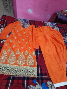 Elegant Party Wear Orange CottonEmbroidered Kurta