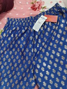 Blue &amp; Gold Print Casual Pants