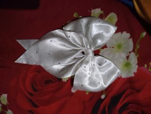 Silver Satin Bow Hair Clip