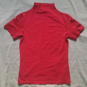 Y2K Turtle Neck Short Cut Out Sleeves Fitted Top