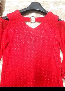 CUT SHOULDER RED TOP FOR GIRLS