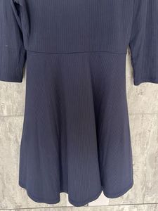 Navy Ribbed Fit &amp; Flare Dress