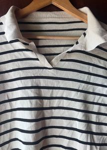 Collared Stripe Crop Top