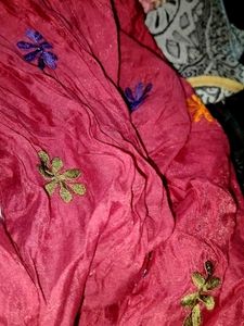 Dupatta Red With Embroidery Flower