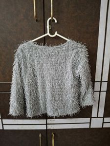 Grey Knit Fuzzy Top