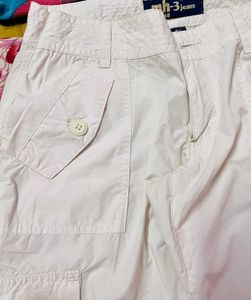 White Cargo Pants for Women - Relaxed Fit