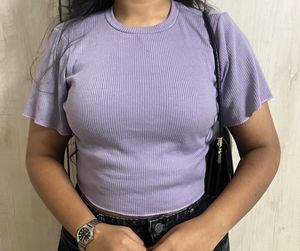 Cute Purple Ruffle Sleeve Top