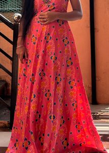 Pink Printed Anarkali Dress