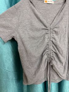 Gray Drawstring Top