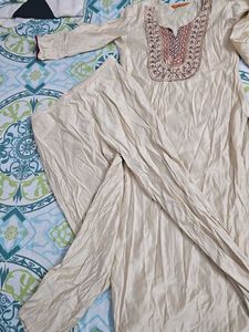 Elegant Cream Embroidered Kurta Set