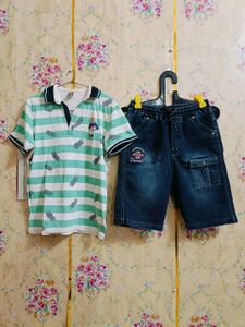 Boys Striped Polo Tee &amp; Denim Shorts