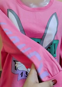 Korean Style Baggy Rabit Print Cute Pink Hoodie