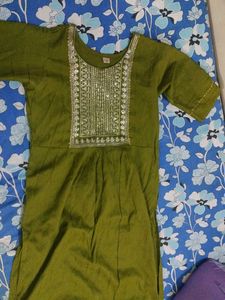 Olive Green Embroidered Kurta
