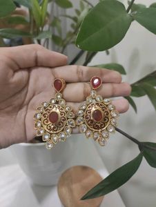 Red Polki Earings