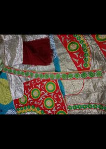 PARROT GREEN SAREE WITH EMBROIDERY BLOUSE SET