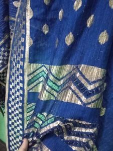 Navy Blue &amp; Silver Accent Scarf Women Duptta